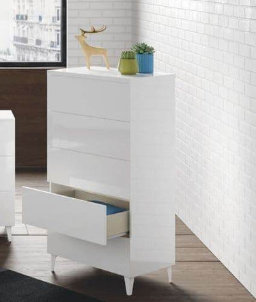 Elegant Madrid White Gloss Tall Chest of Drawers with Four Spacious Storage Drawers - UK Luxury Furniture